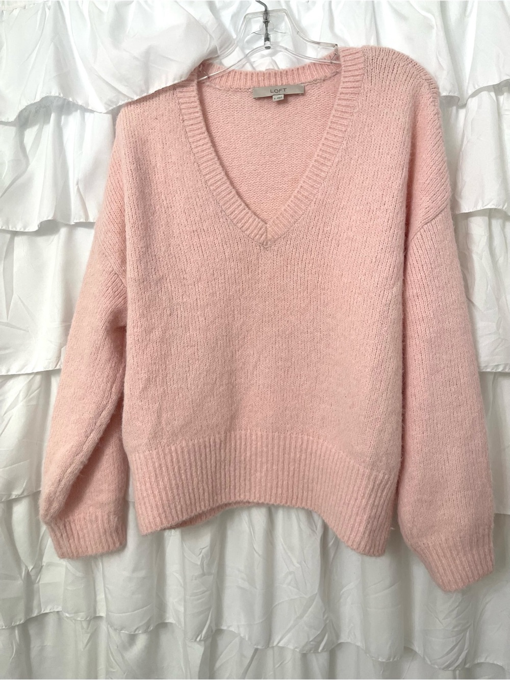 LOFT Women's V-Neck Knit Sweater in Light Pink